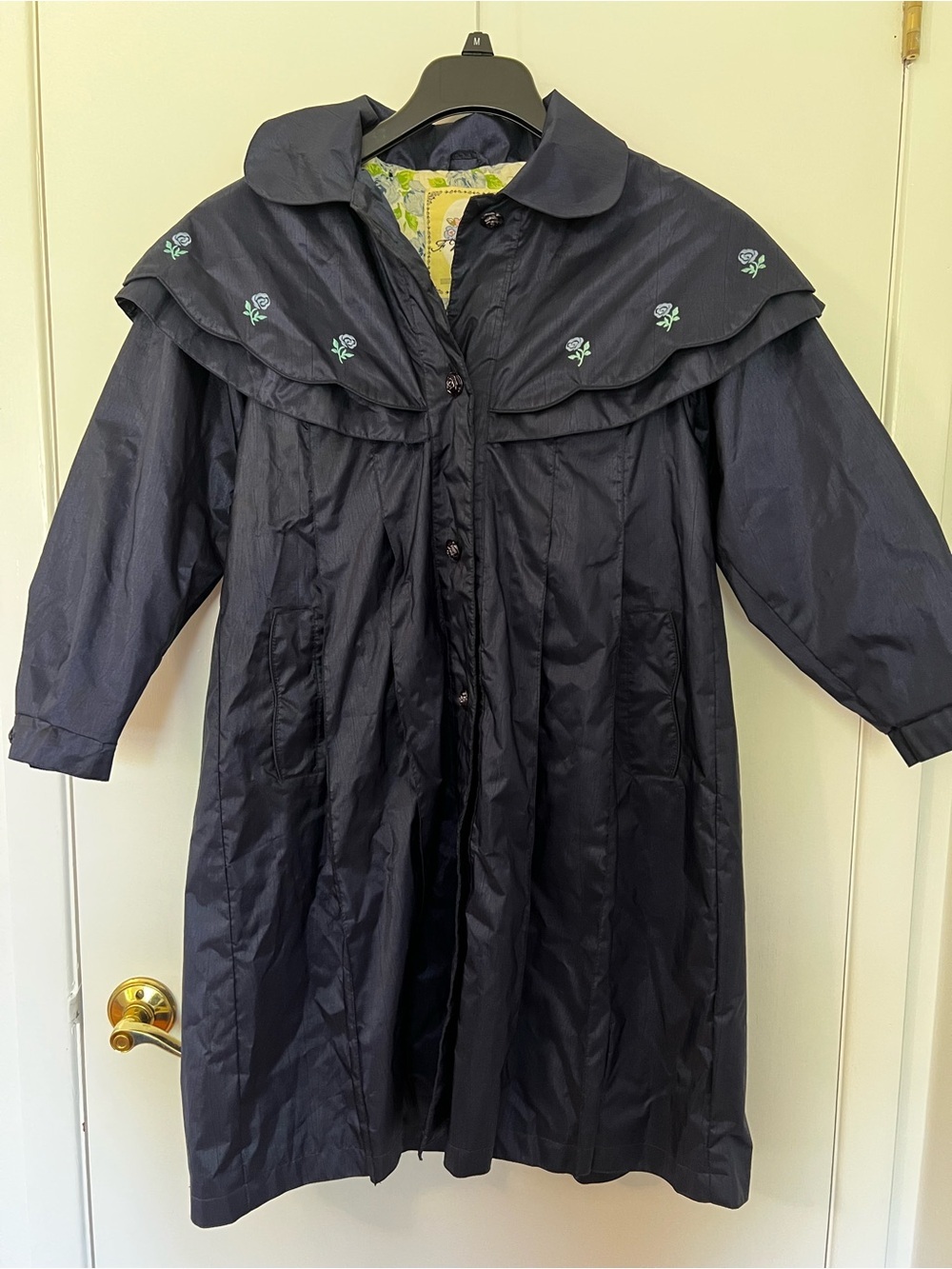 F. W. Fischer Girls Vintage Blue Hooded Embroidered Raincoat Size M 10/12
